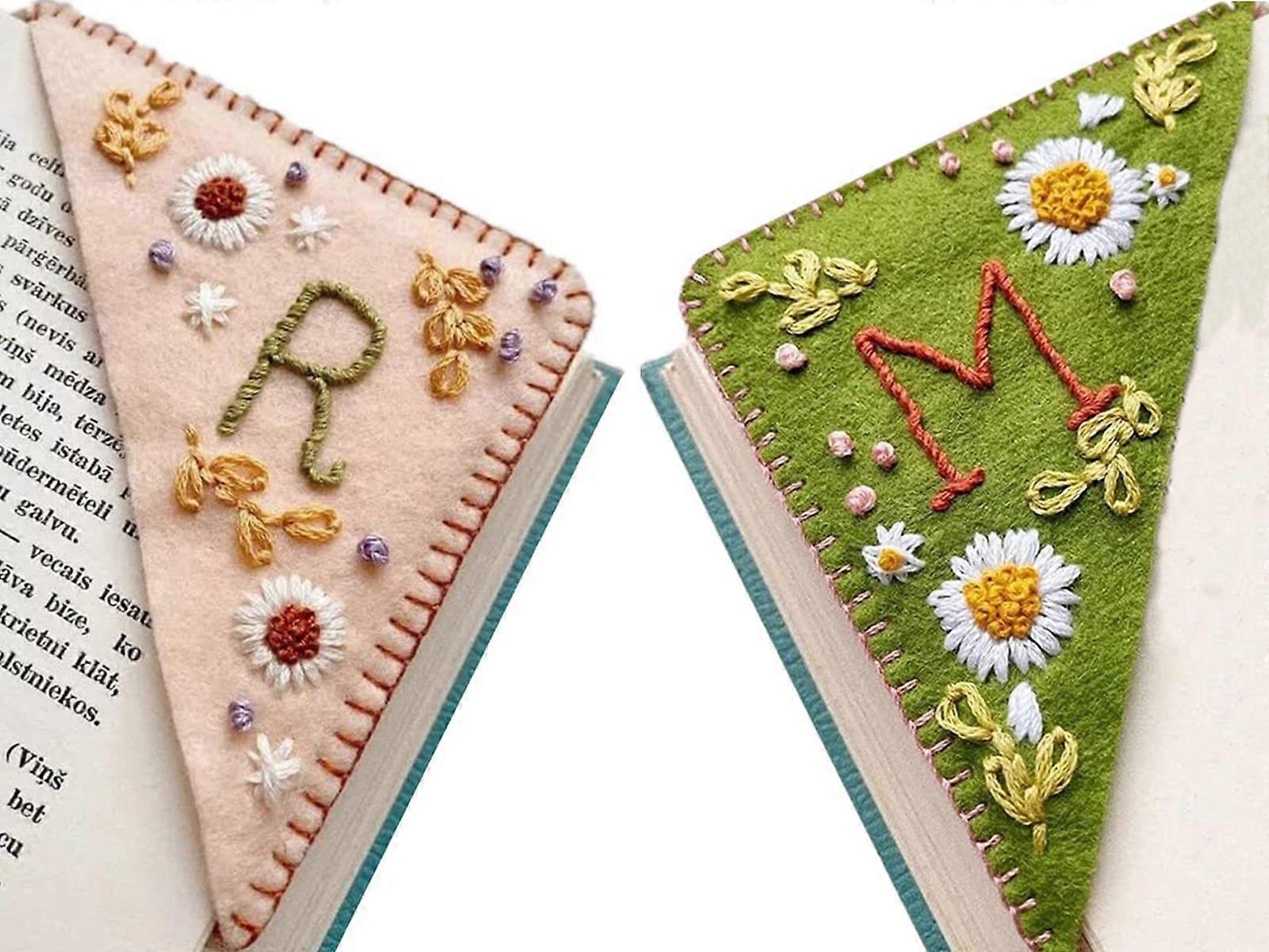 2PCS Hand Stitched Embroidered Corner Bookmarks Spring Summer
