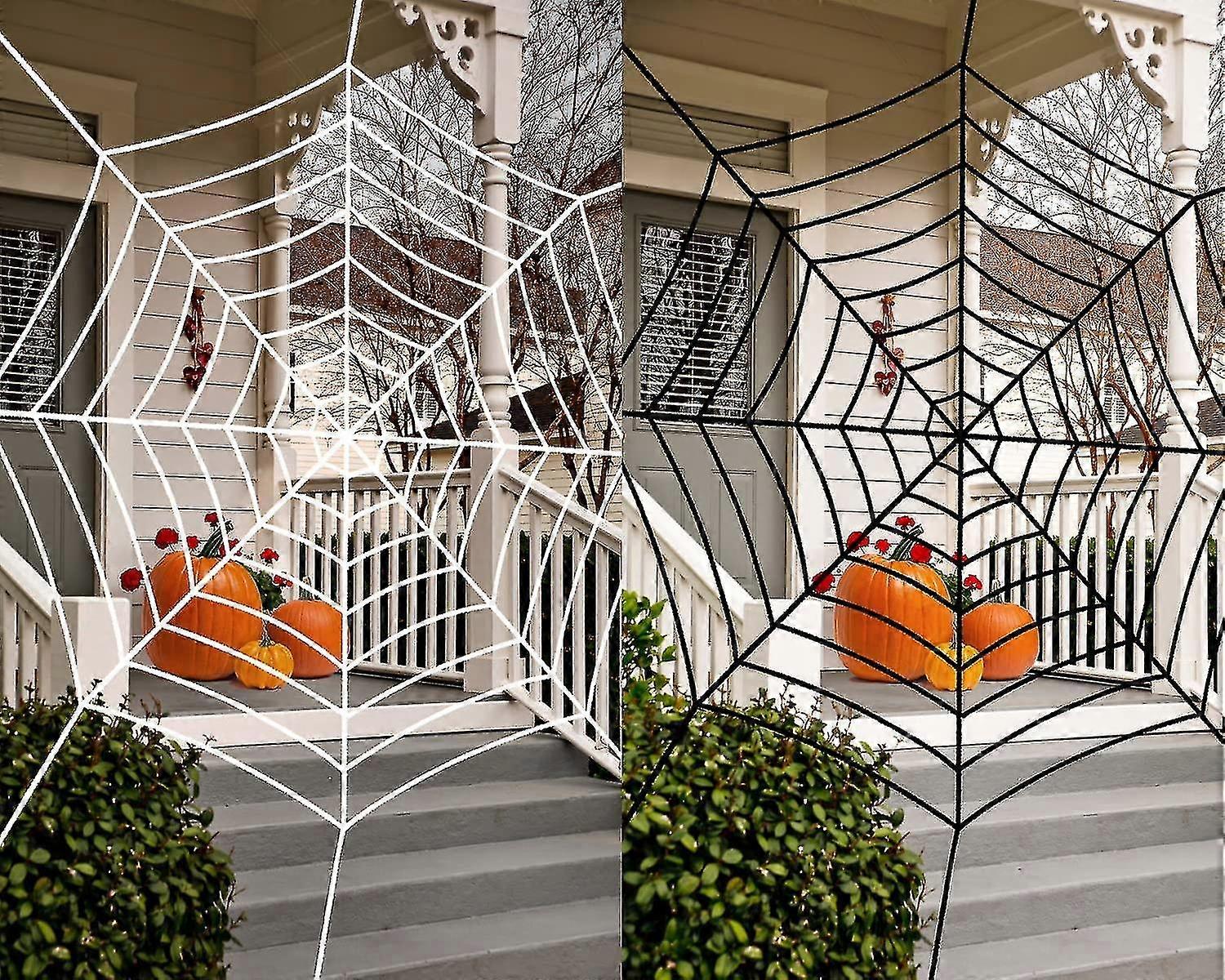 Halloween Decorations 2 Pack Halloween Giant Spider Web Decoration Set, 9ft Round Spider Web