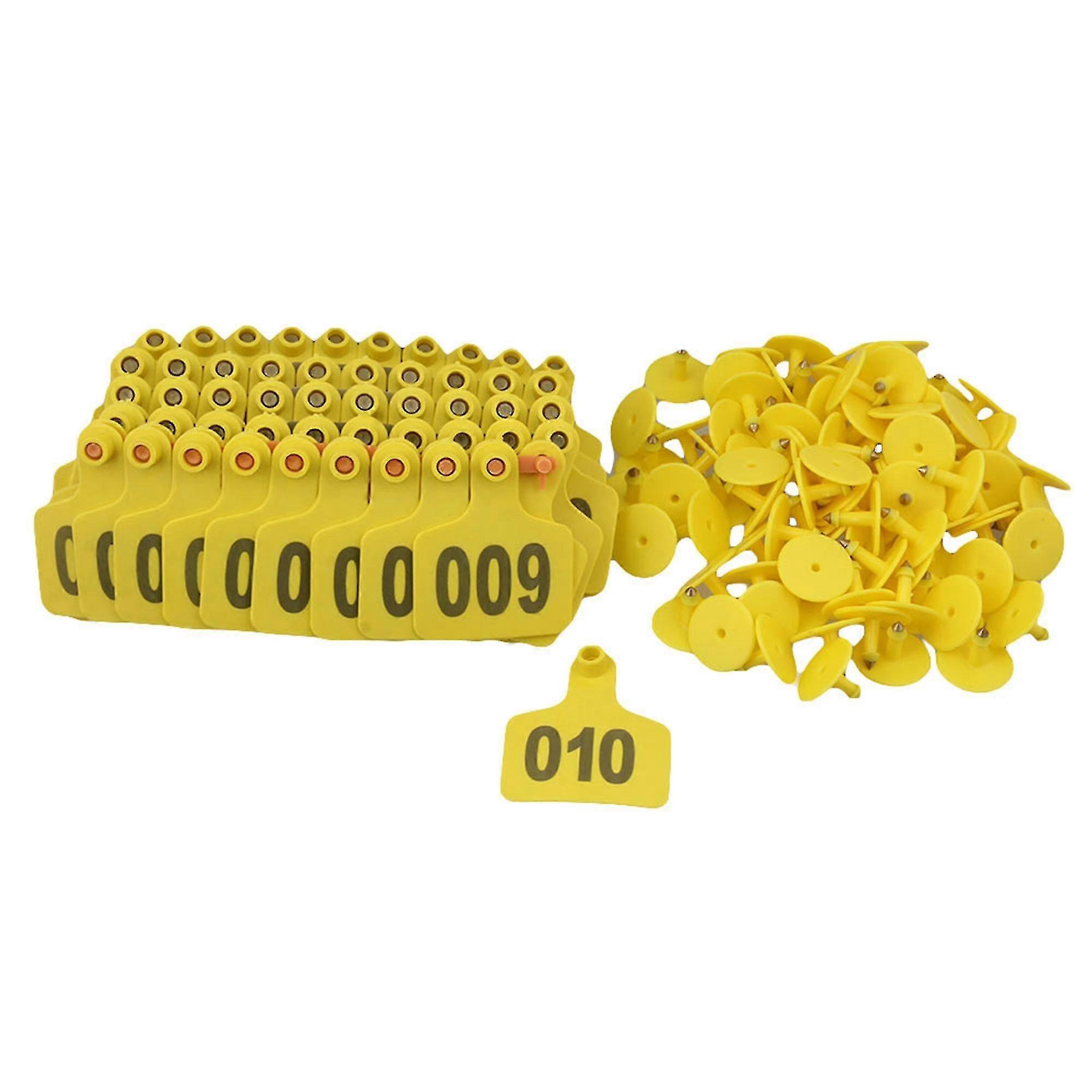 100 Sets Yellow Ear Tag With 1-100 Number For Cow Cattle Large Livestock