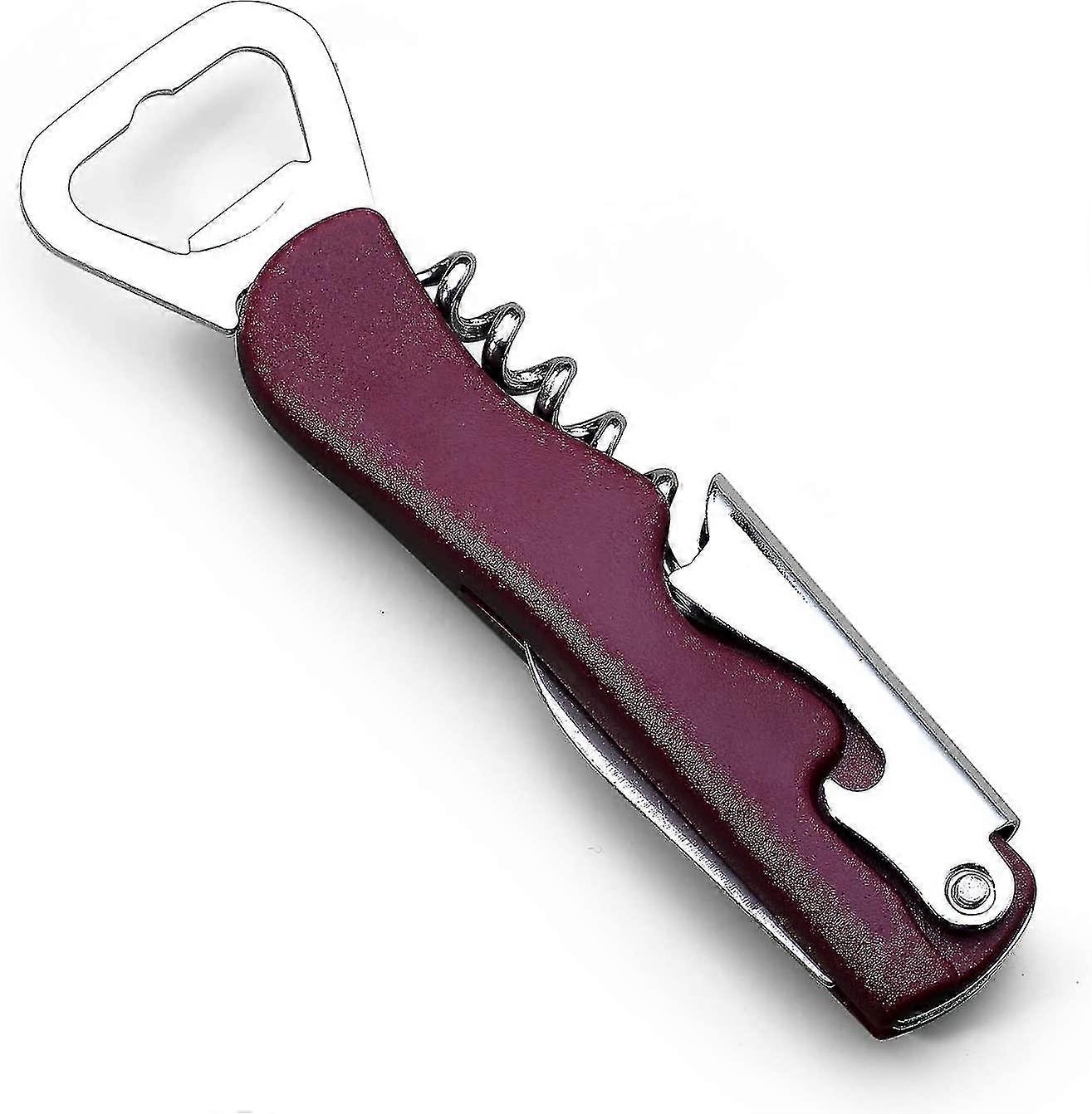 Two-step Corkscrew Wine Opener With Built-in Foil Cutter And Bottle Opener,wine Key Waiter Corkscrew (wine Red)1pcs