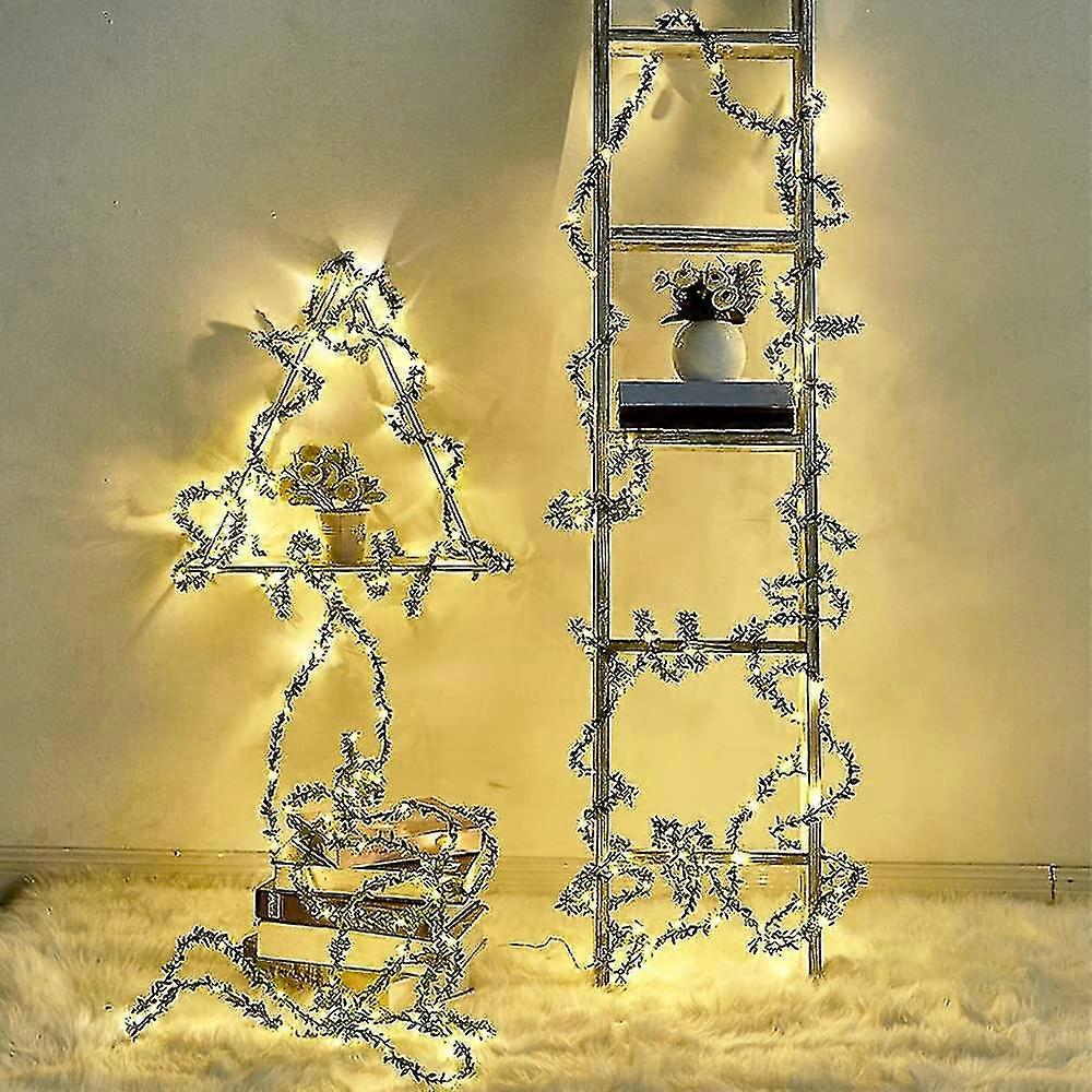 String Lights, Artificial Green Leaf Rattan Battery Powered -20 Leds 6.6 Ft Warm White