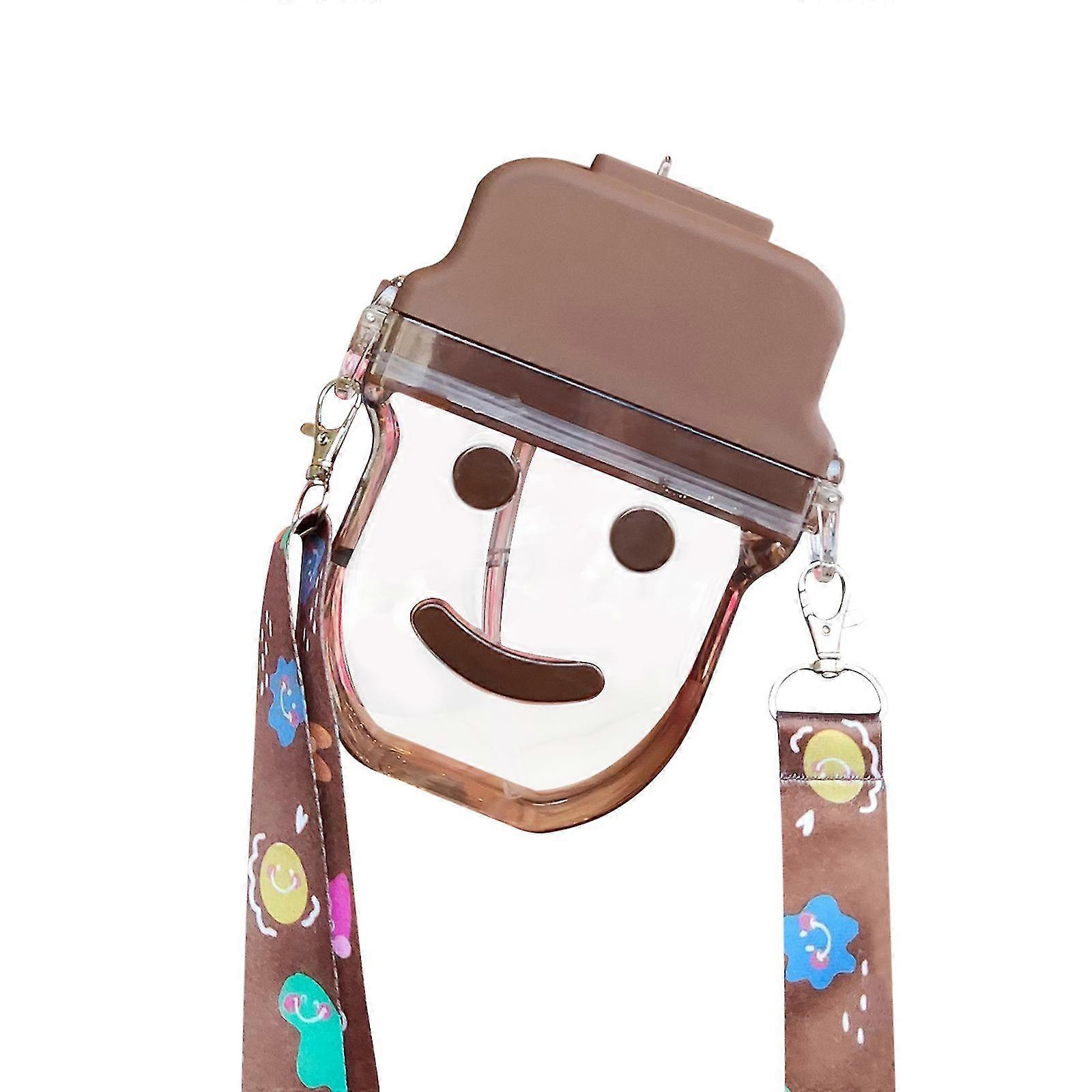 Lovely Water Bottle Straw Leakproof Plastic Shoulder Strap Drinking Kettle