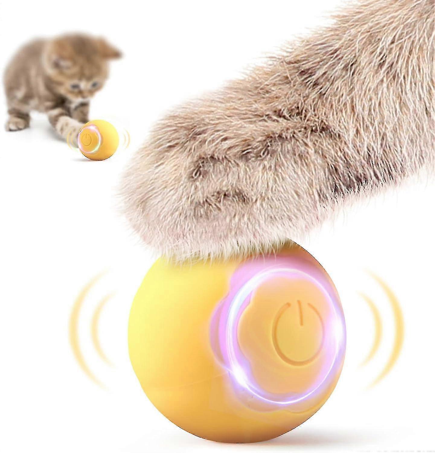 Interactive Cat Star Toy Ball Pet Toy Ball With Led Light Auto Rotating Intelligent For Cat Indoor,usb Rechargeable(yellow)