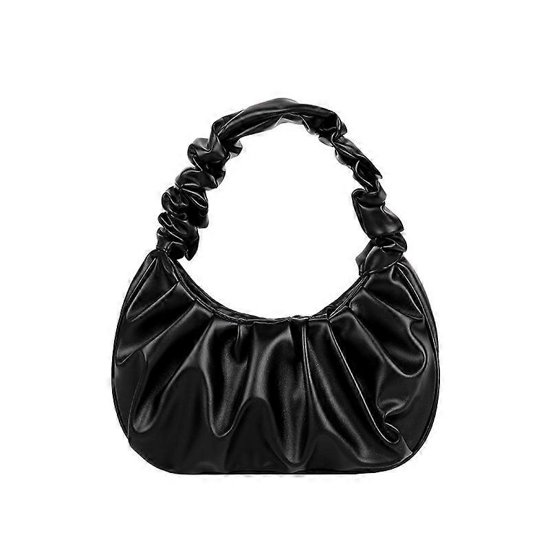 Versatile Shoulder Bag, Fashionable Pleated Cloud Bag, Black