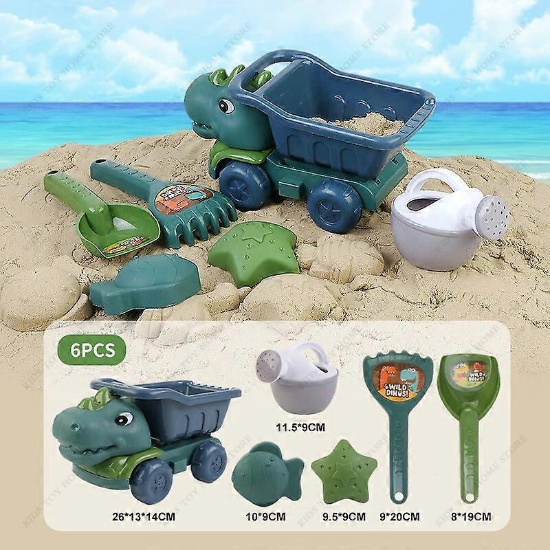 シャベルレーキじょうろと砂型を備えたキッズ恐竜ビーチおもちゃセット屋外ビーチ砂掘り玩具恐竜ダンプトラック