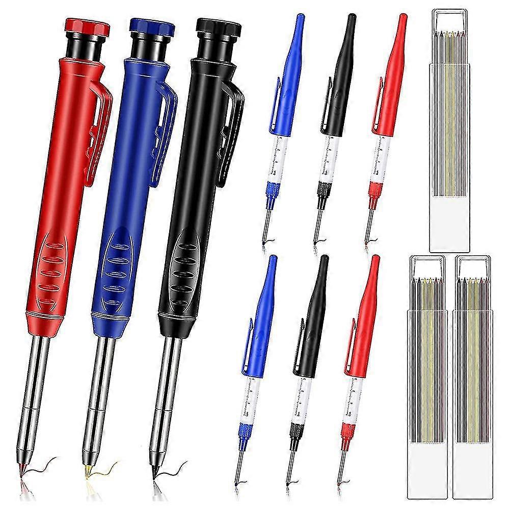 9 Pcs 3 Color Solid Carpenter Pencil 18 Refills