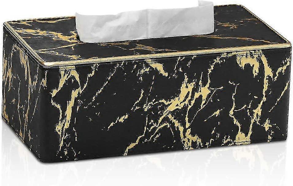 Tissue Box Cover Stylish Rectangular Tissue Box Holder With Magnetic Bottom For Bathroom Bedroom Or Office(black Gold Marble Pattern)