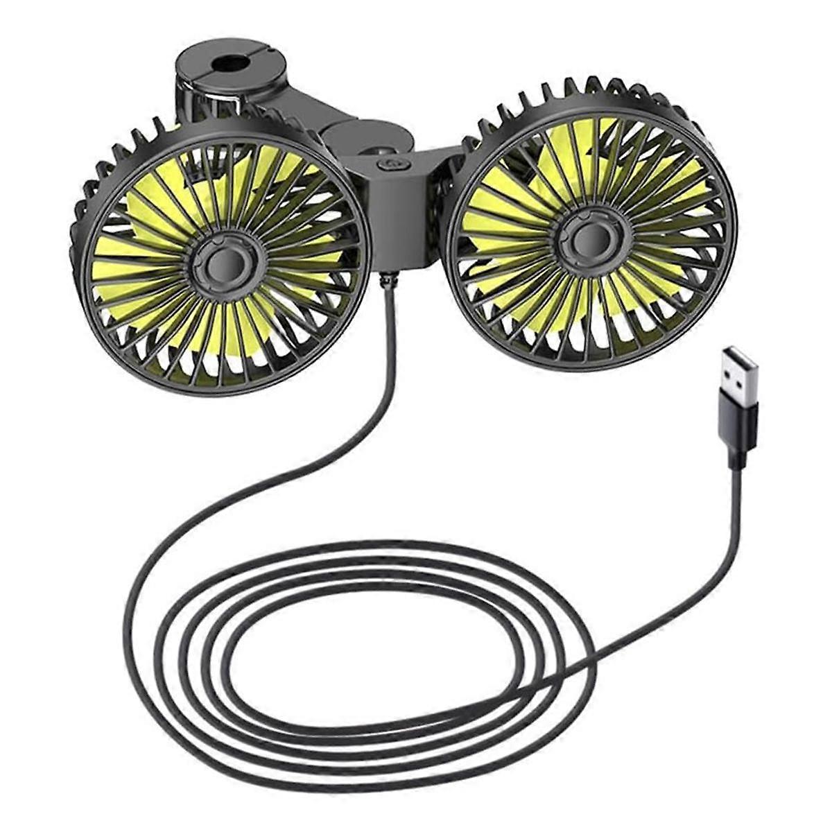 12-24V USB Car Fan Portable Cars Electric Fan for Home Office 360 Degree Rotatable Dual 3 Speed Sea