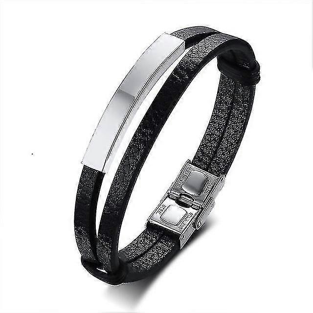 Men's Leather Bracelet Bangle Double Wrap Id Personalized Inspiration