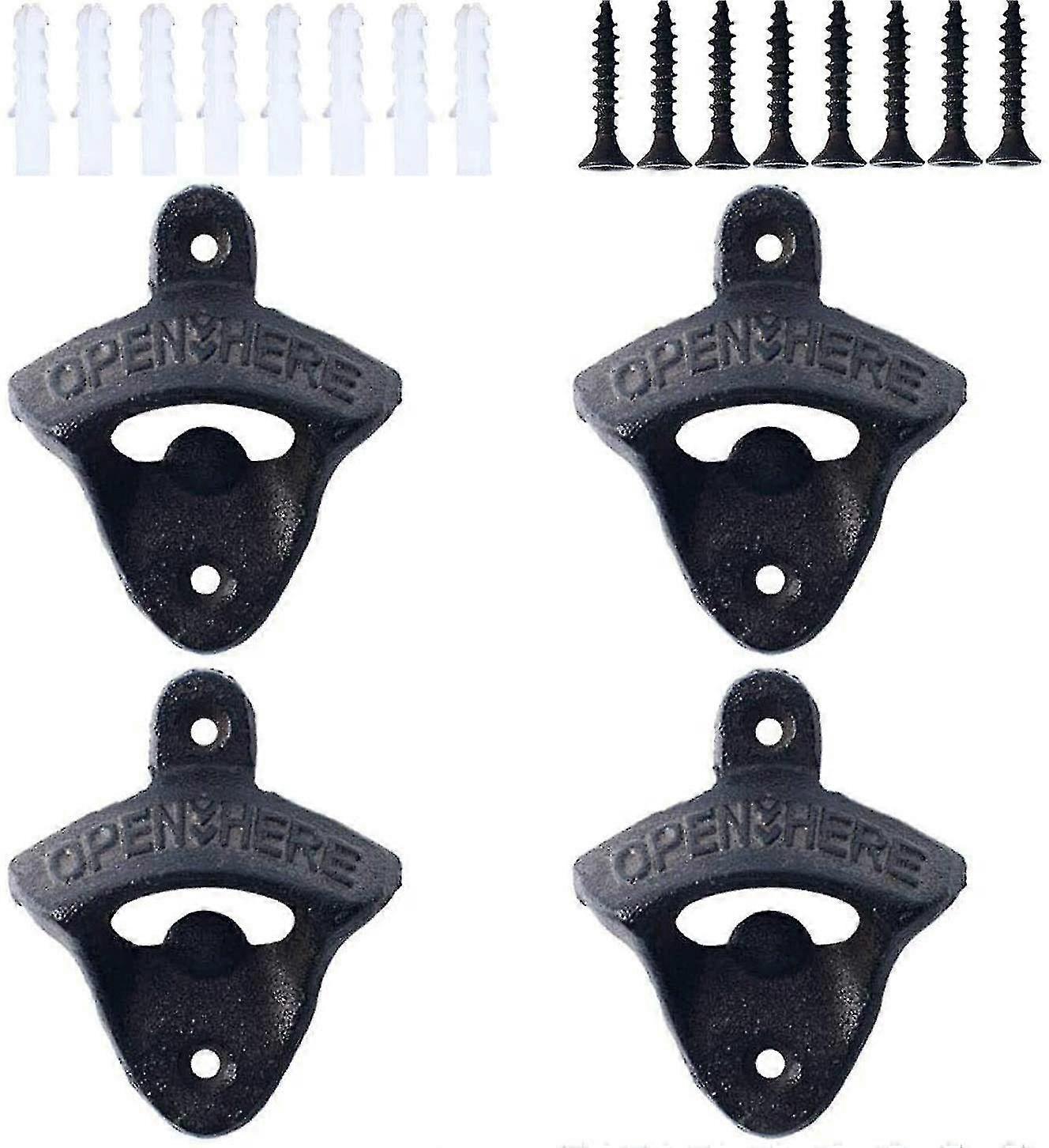 4pcs Wall Mounted Beer Bottle Opener Cast Iron Retro Style Gadget With Screws For Barkitchens Vintage Rustic Bar