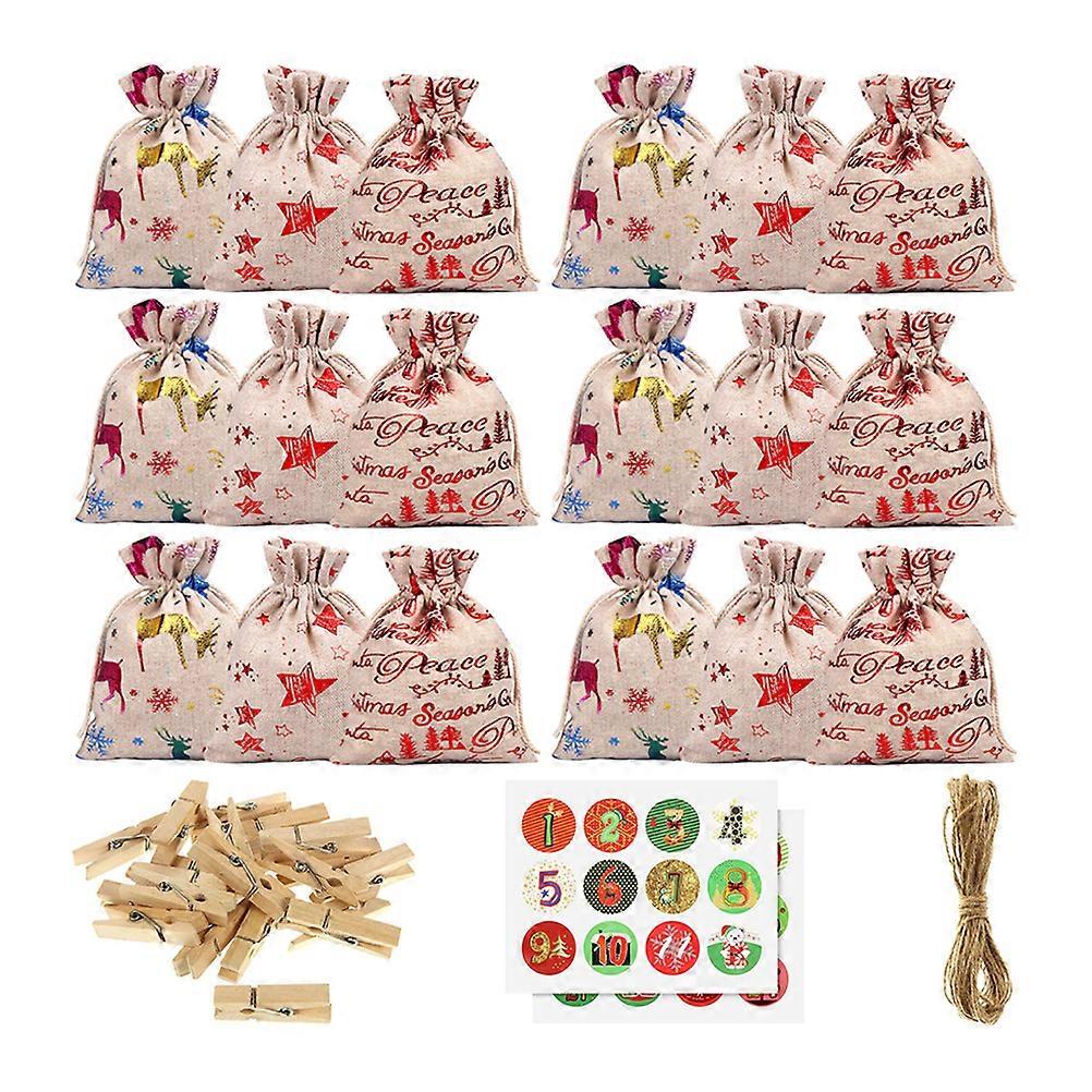 1 Set Christmas Gift Bags Advent Calendar Gift Drawstring Bag (Random Pattern)