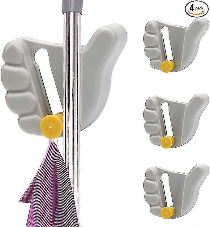 Adjustable Wall Mount Mop Broom Holder, 4 Pack, Gray, Plastic, Polyethylene