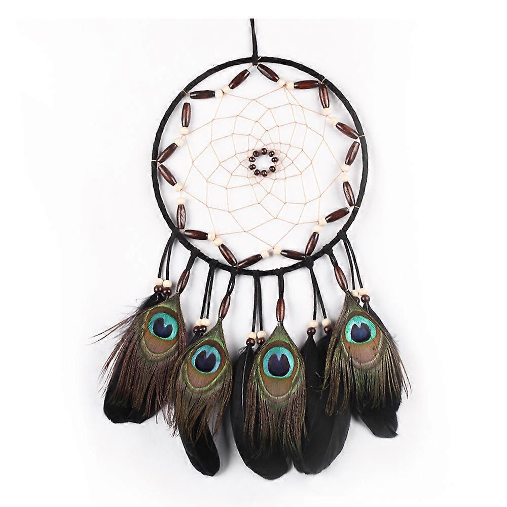Dreamcatcher for good dreams with pearls and real feathersBlack-1pc)