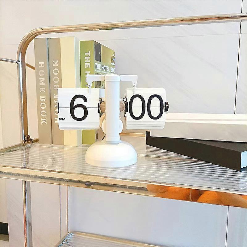 Digital Flip Down Clock Mute Accurate Mechanical Tabletop Flip Clock for Living Room Study Single Foot All White