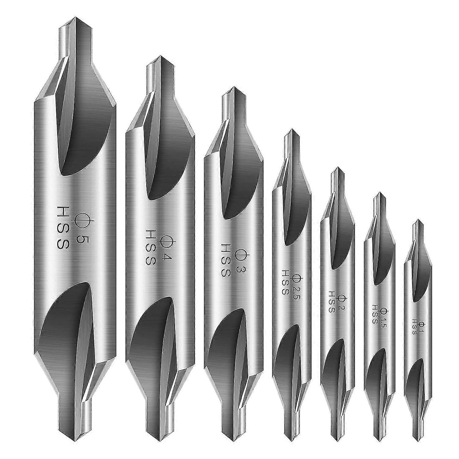 Center Drill Bit Set 7pcs 60 Degree HSS 1/1.5/2/2.5/3/4/5mm Double Ended Combination Milling Speed Tool fo_Apr