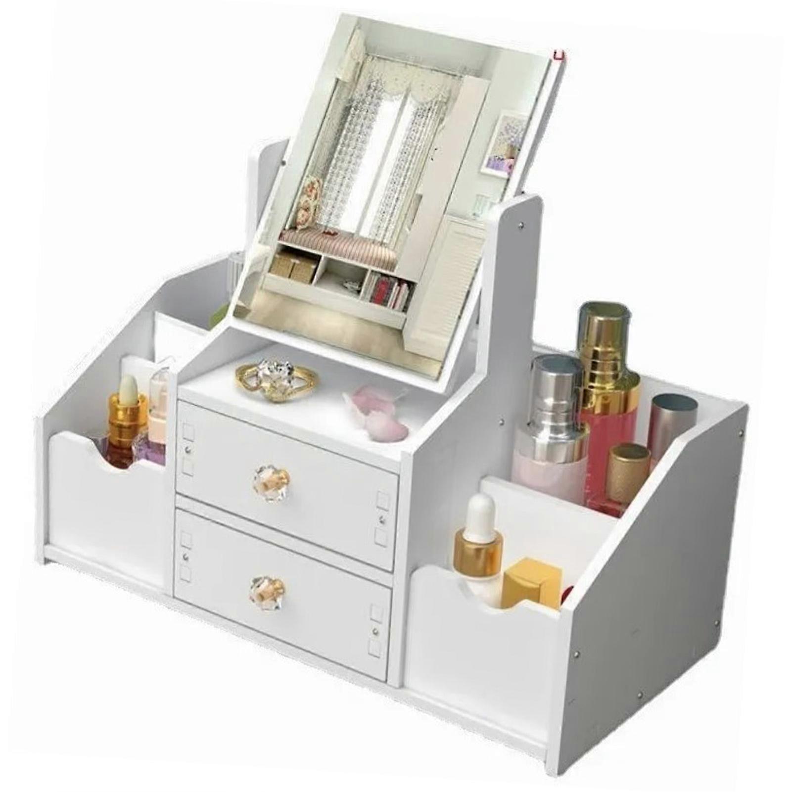 Large Capacity Plastic Cosmetic Organizer with Mirror White