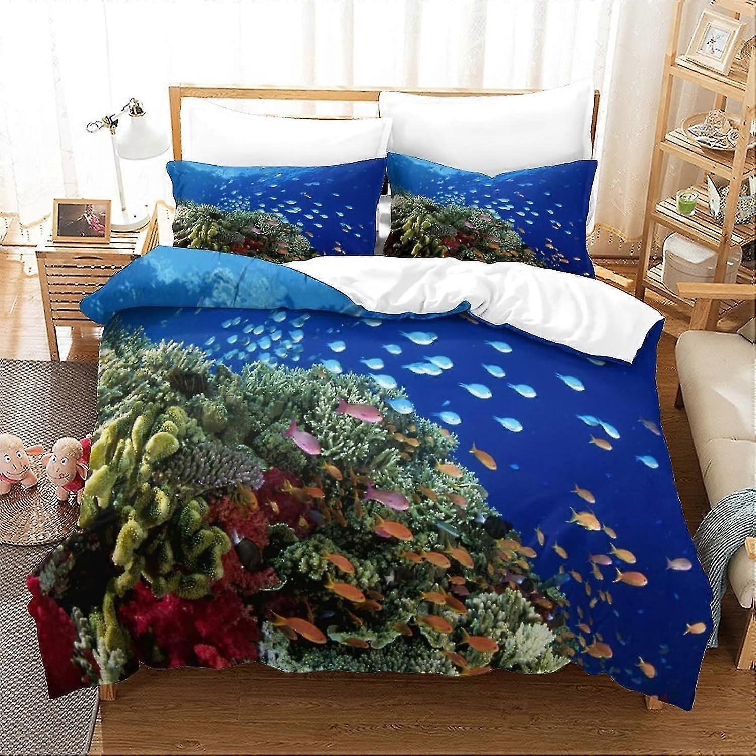 o5447 Bed Sheets VOSILE Underwater World 3 Piece Soft With Pillowcase Duvet Cover Zipper Closure Prevent Allergy Bedding Set Suitable for All Kinds of
