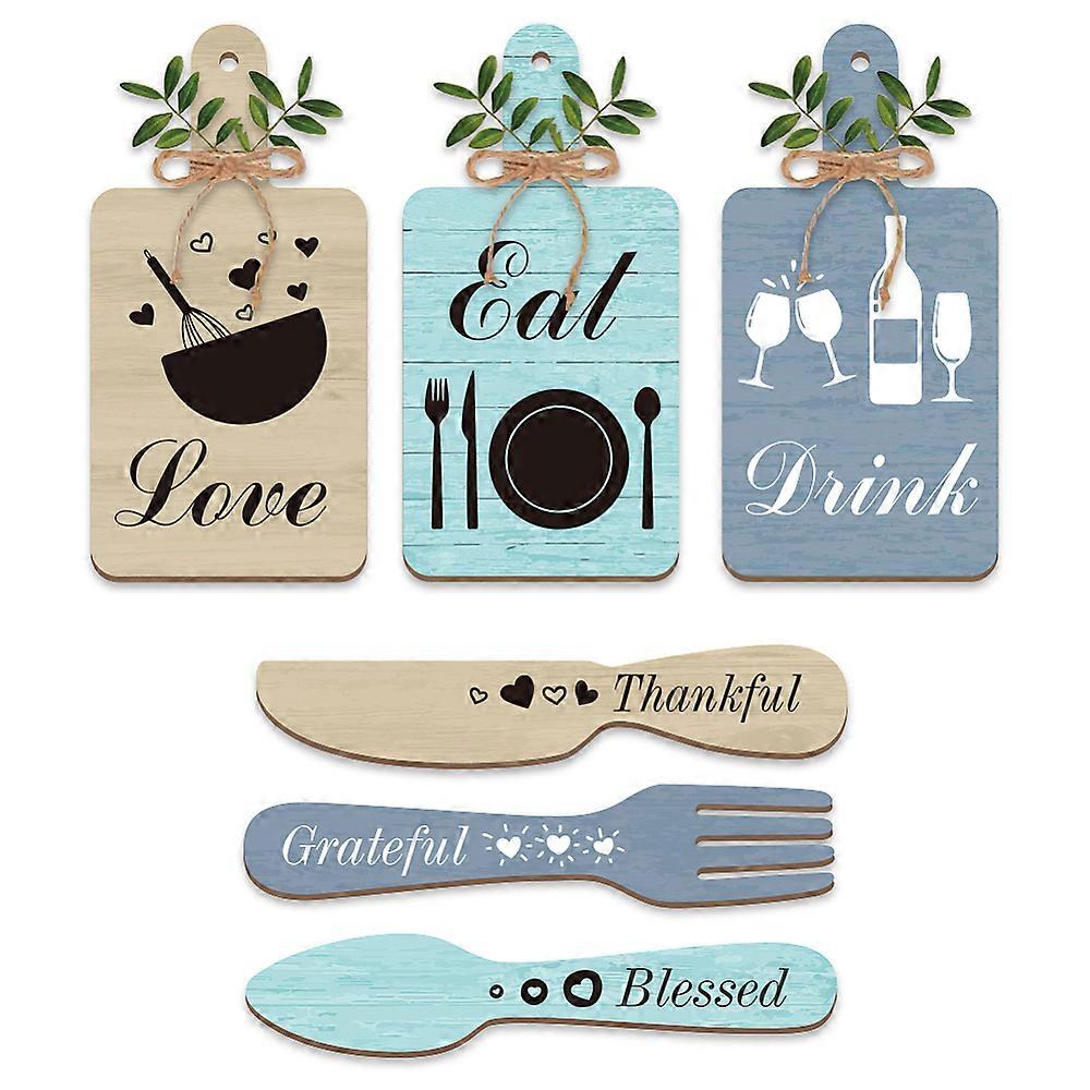 Wooden Pendant Decoration with Hemp Rope Tableware Shape Tableware 280~300x60~140mm 6pcs/set