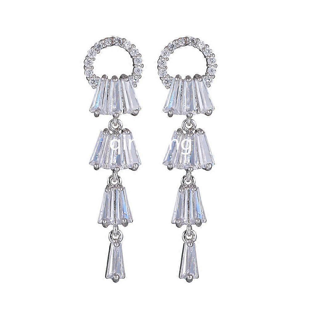 Ear Studs Circular Ring S925 Needle Long Tassel AAA Zircon Eardrops Earrings for Ball