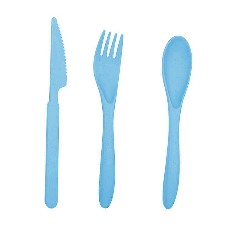 Model Blue-Wheat straw tableware portable knife spoon fork set outdoor plastic office worker tableware three-piece set