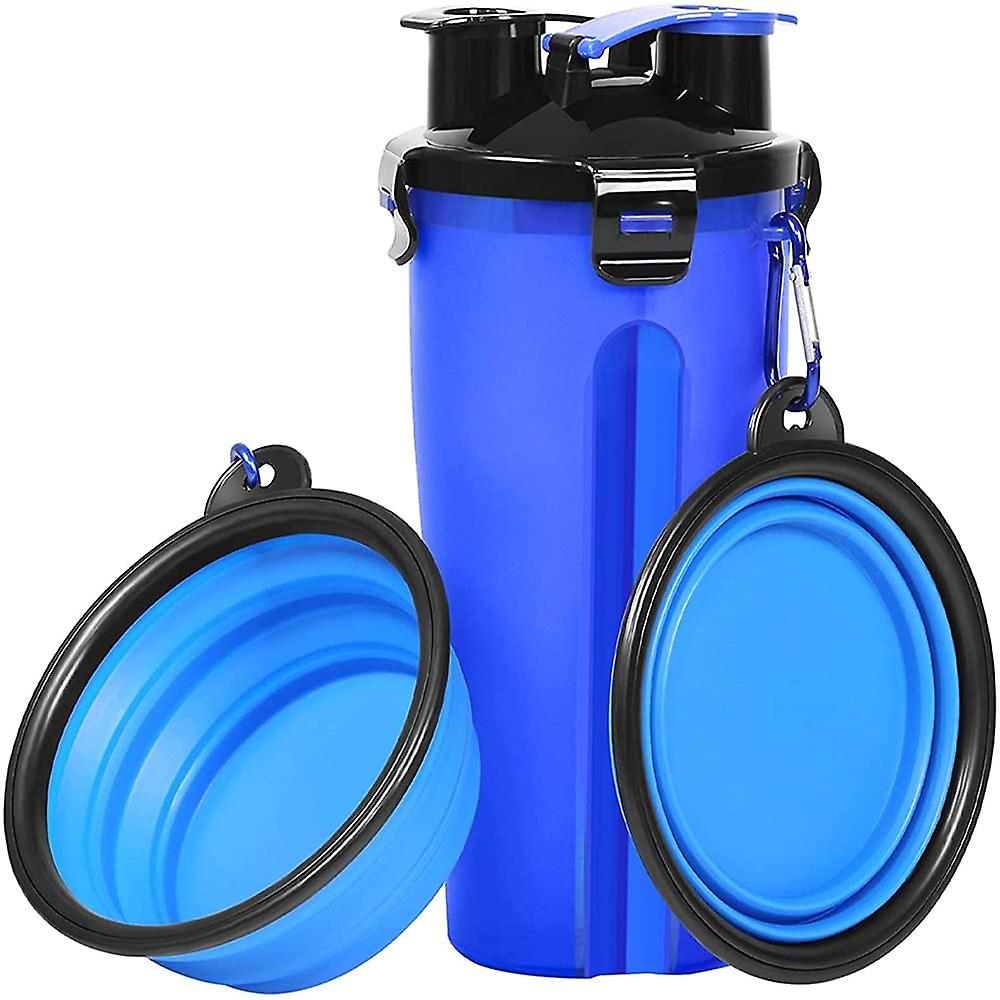 Portable 2 In 1 Pet Water Bottle With 2 Folding Bowls (blue)