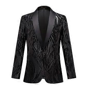 Men's suit Black sequined trim suit jacket