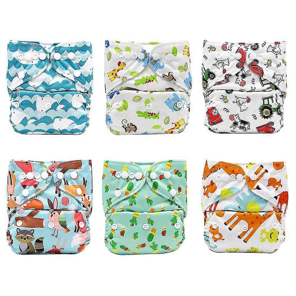 6 Pcs Baby Cloth Diapers One Size Adjustable Washable Reusable