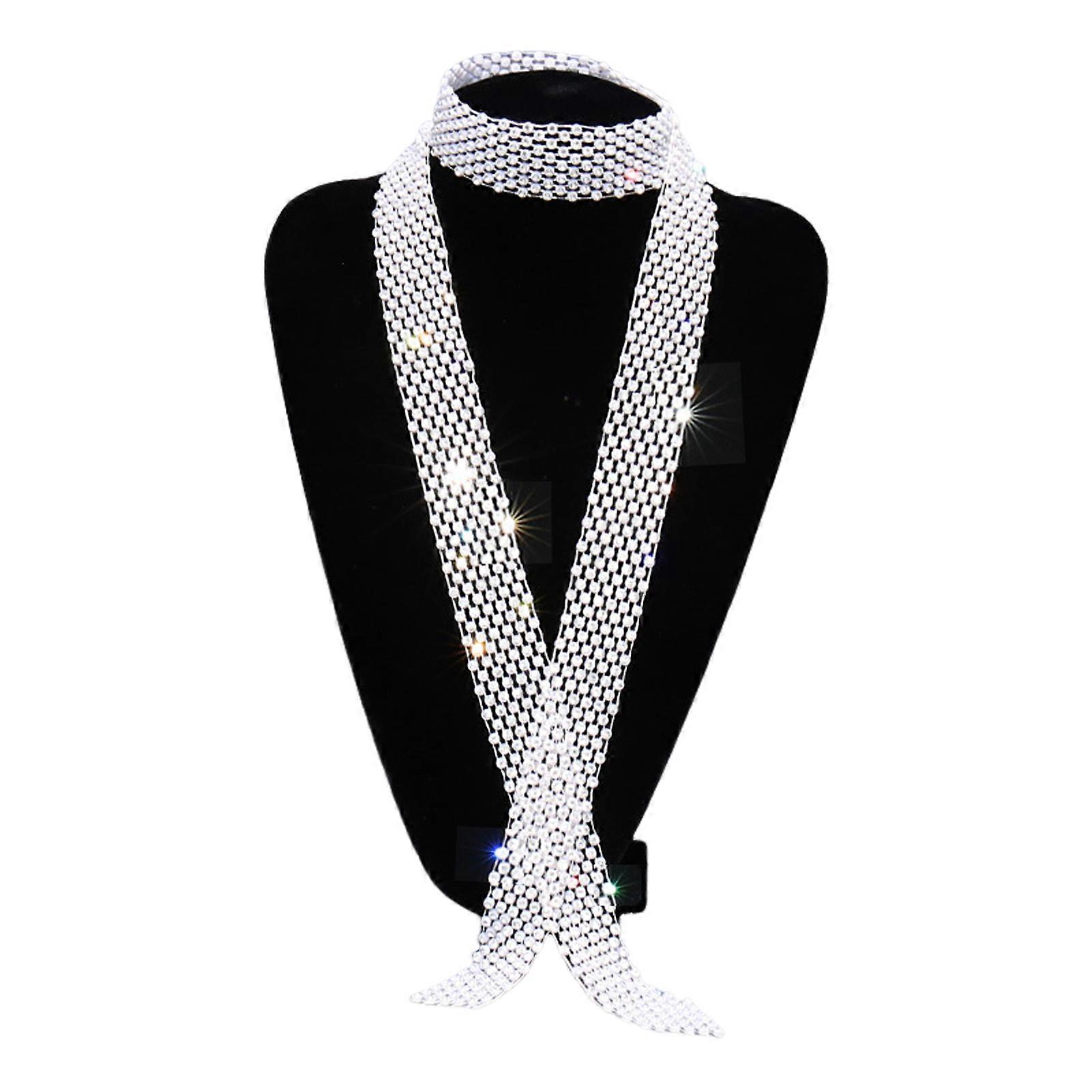 Men Rhinestone Tie Long Adjustable Hollow Out Exquisite Lightweight Dance Stage Show Performance Party Prom Men Necktie