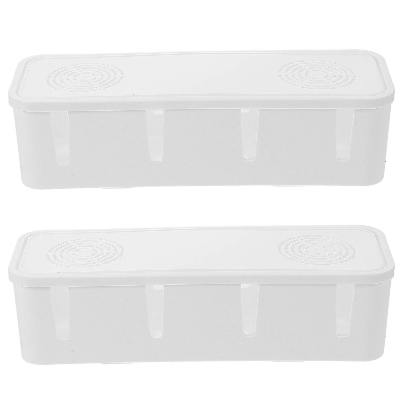 2 Pcs Creative Power Cord Storage Box Power Strip Data Headset Finishing Wire Organizer Cable Management Wire Arranging Case (White)
