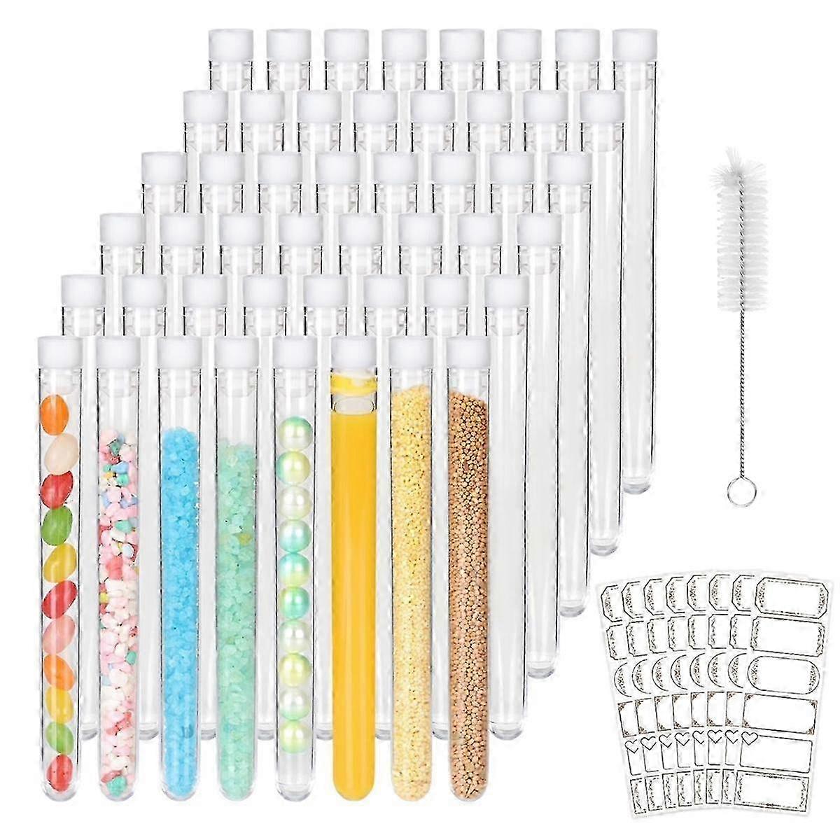25 Ml Test Tubes 48 Pack, Plastic Test Tubes With Caps, Clear Tubes With Lids, Small Test Tubes With Brushes, For Lab