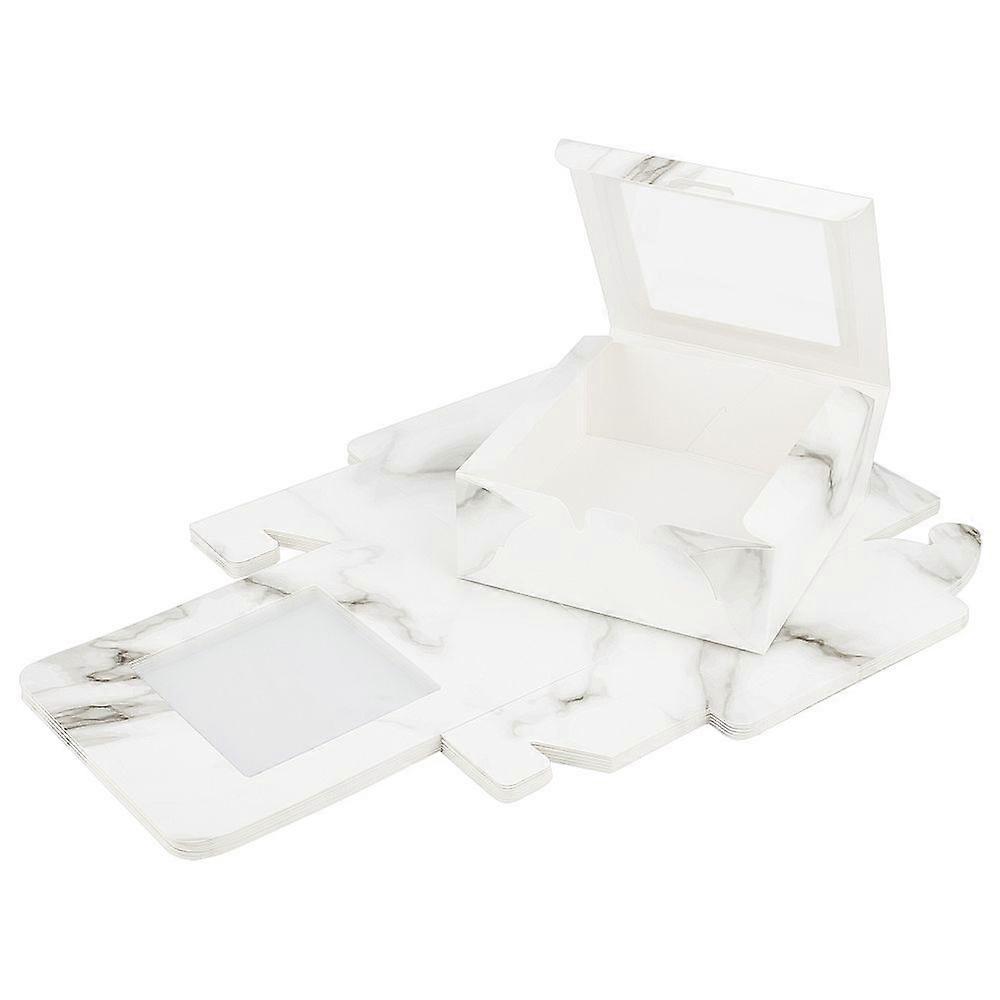 Marble Pattern Paper Cardboard Jewelry Boxes with PVC Window Square White 16x16x7.5cm