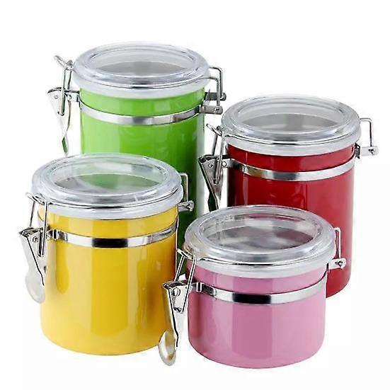 4Pcs Stainless Steel Airtight Canister Set Food Storage Jar Moisture-proof Kitchen Counter