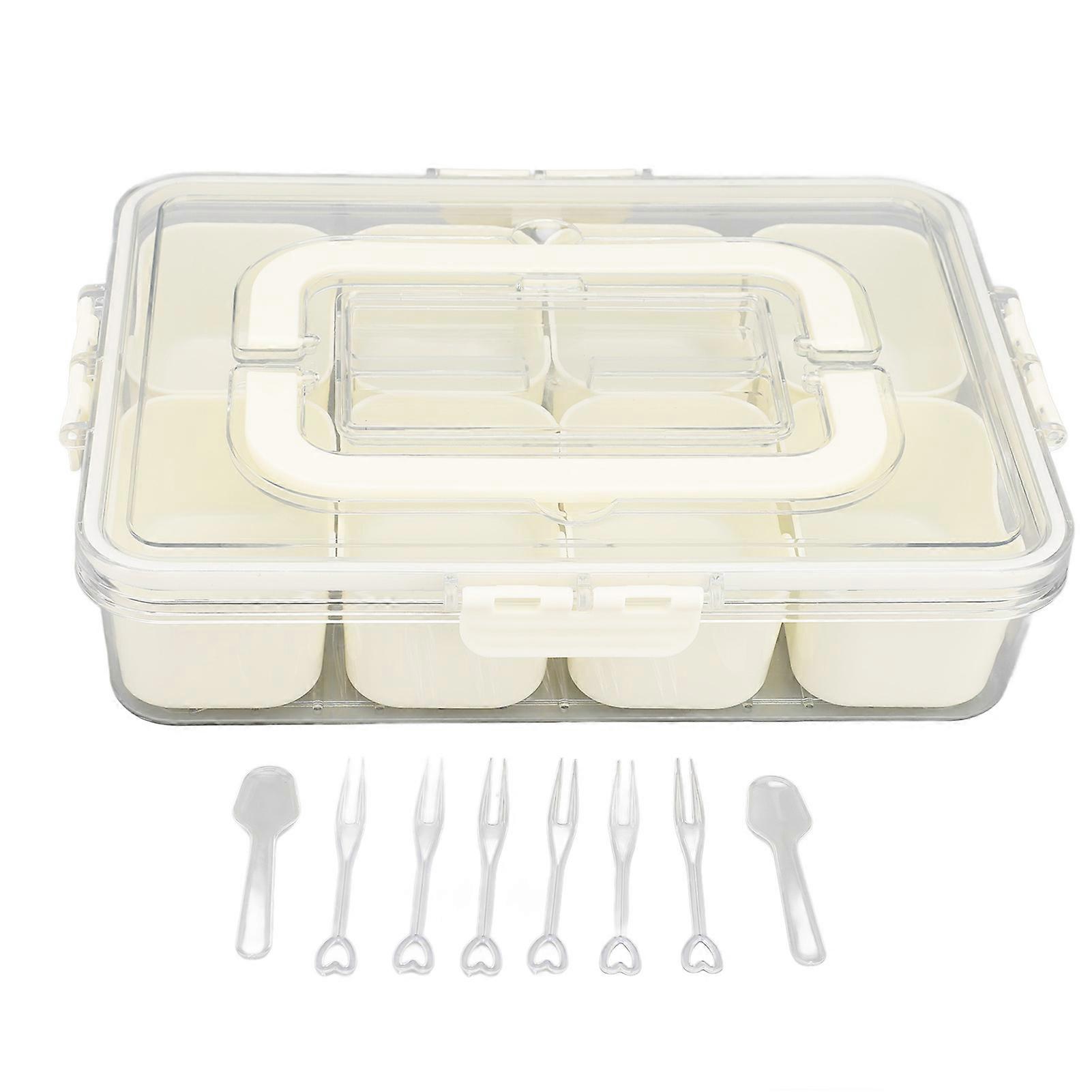 Portable Snackle Box Container 8 Compartment Clear Snack Platters Divided Serving Tray with Lid and Handle for Candy Veggie Fruit Nuts