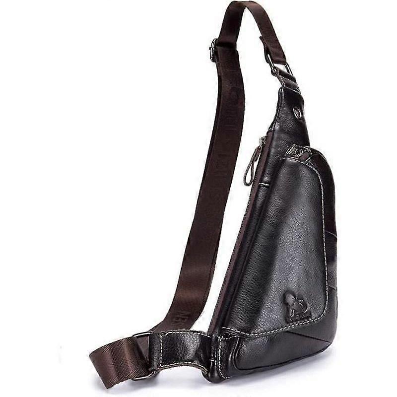Genuine Leather Chest Bag - Brown - Triangular - Casual - Anti-theft - Versatile