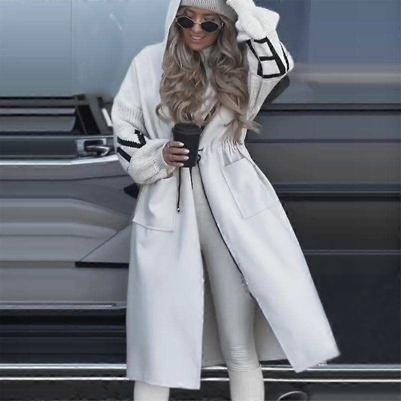 Kvinna mode höst vinter huva kappa lös ficka lång längd Patchwork Trench Jacket