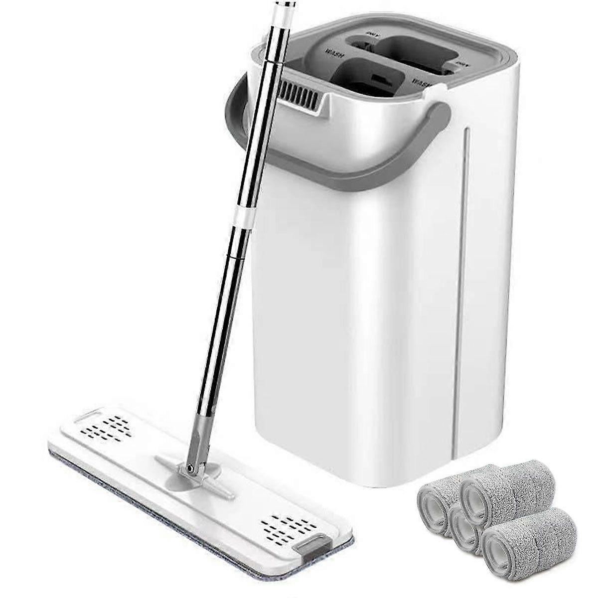 Mop and Bucket with Wringer Set, Hands Free Flat Floor Mop and Bucket, 3 Washable Microfiber Pads Included, Wet and Dry Use, Home Floor Cleaning Syste