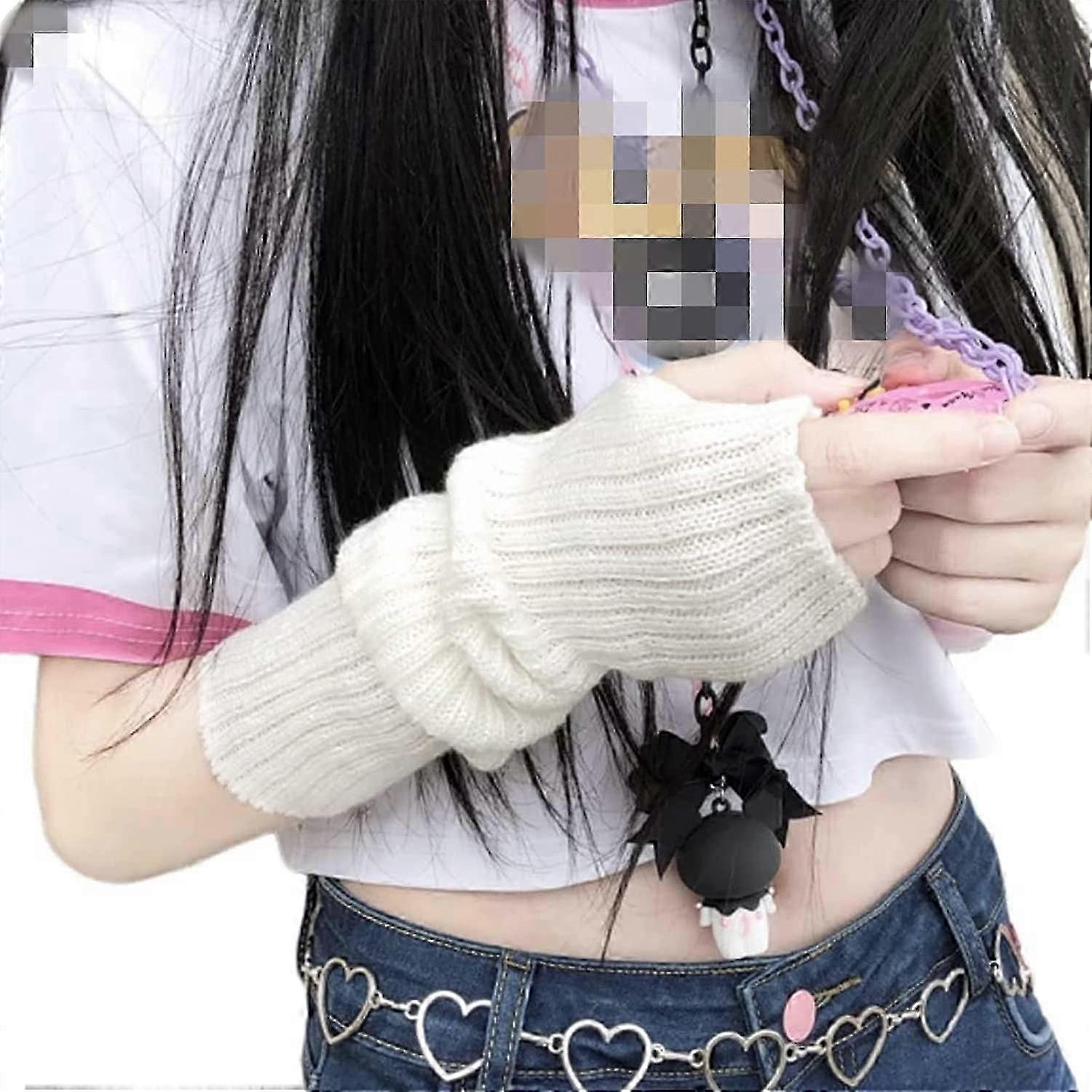 AltheeアームウォーマーY2kホワイトアームスリーブ女性用ティーンガールズゴスグローブウィンターフィンガーレスニット