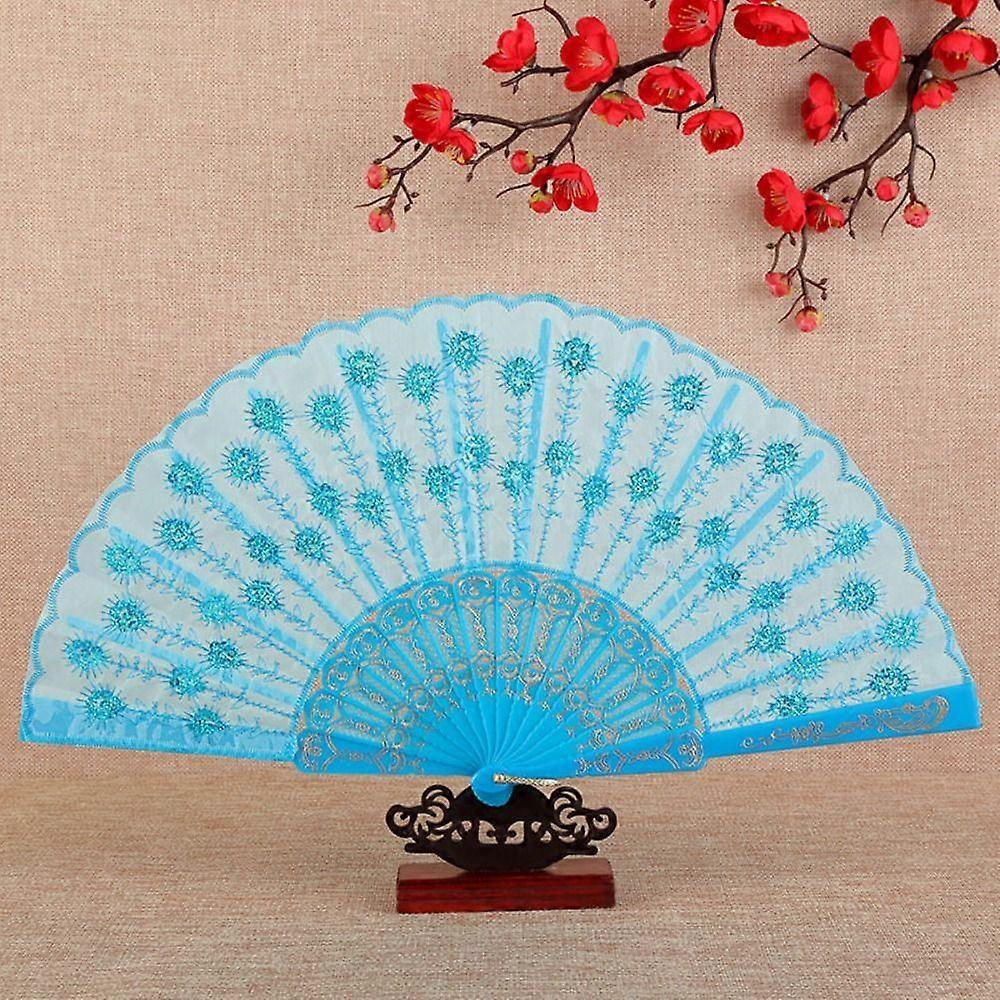 Chinese Style Hand Fan Plastic Handle Folding Fan New Peacock Dancing Fan