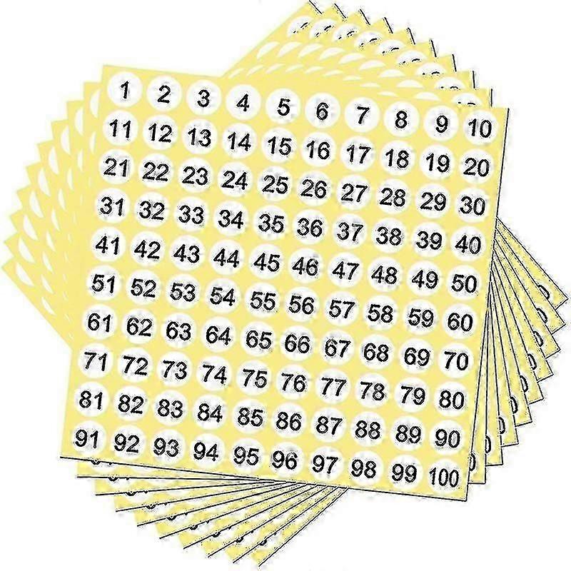 100 Sheets Number Labels Stickers 1-100 Numbers Round Stickers 0.4 Inch Small Self-adhesive Number - Youa