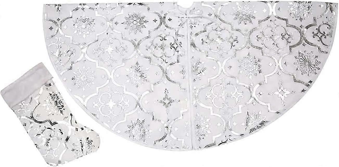 Christmas Tree Skirt,Large Xmas Tree Skirts with Snowy Pattern for Christmas Tree Decorations