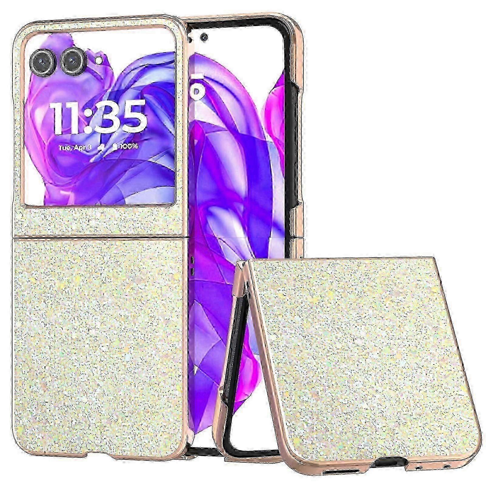 compatible Motorola Razr 50 5g Case Electroplating Phone Cover Colored Glitter Design Pu+tpu Protective Case