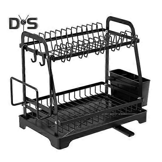 Storage Rack Two-Tier Dish Drying Rack Large Capacity Easy to Install Rust-Resistant Kitchen Countertop Utensil Dish Rack with Drain