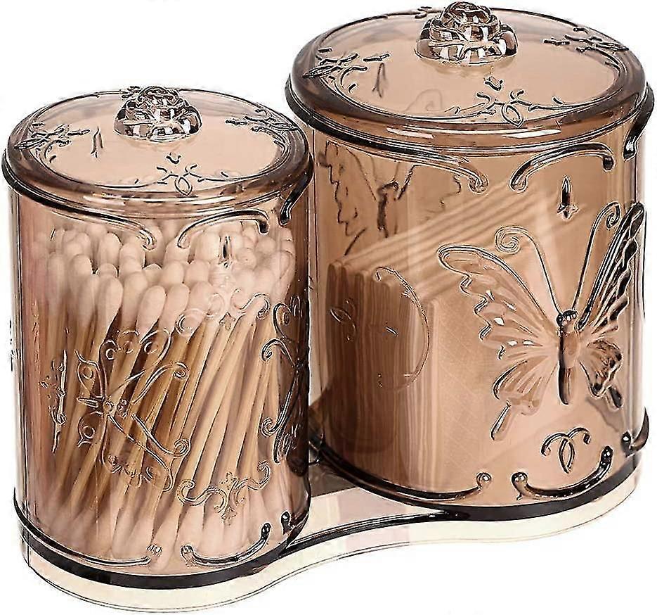 حاوية قطن أكريليك مع غطاء صندوق تخزين مقصورة مزدوج الأسطوانة (بني)