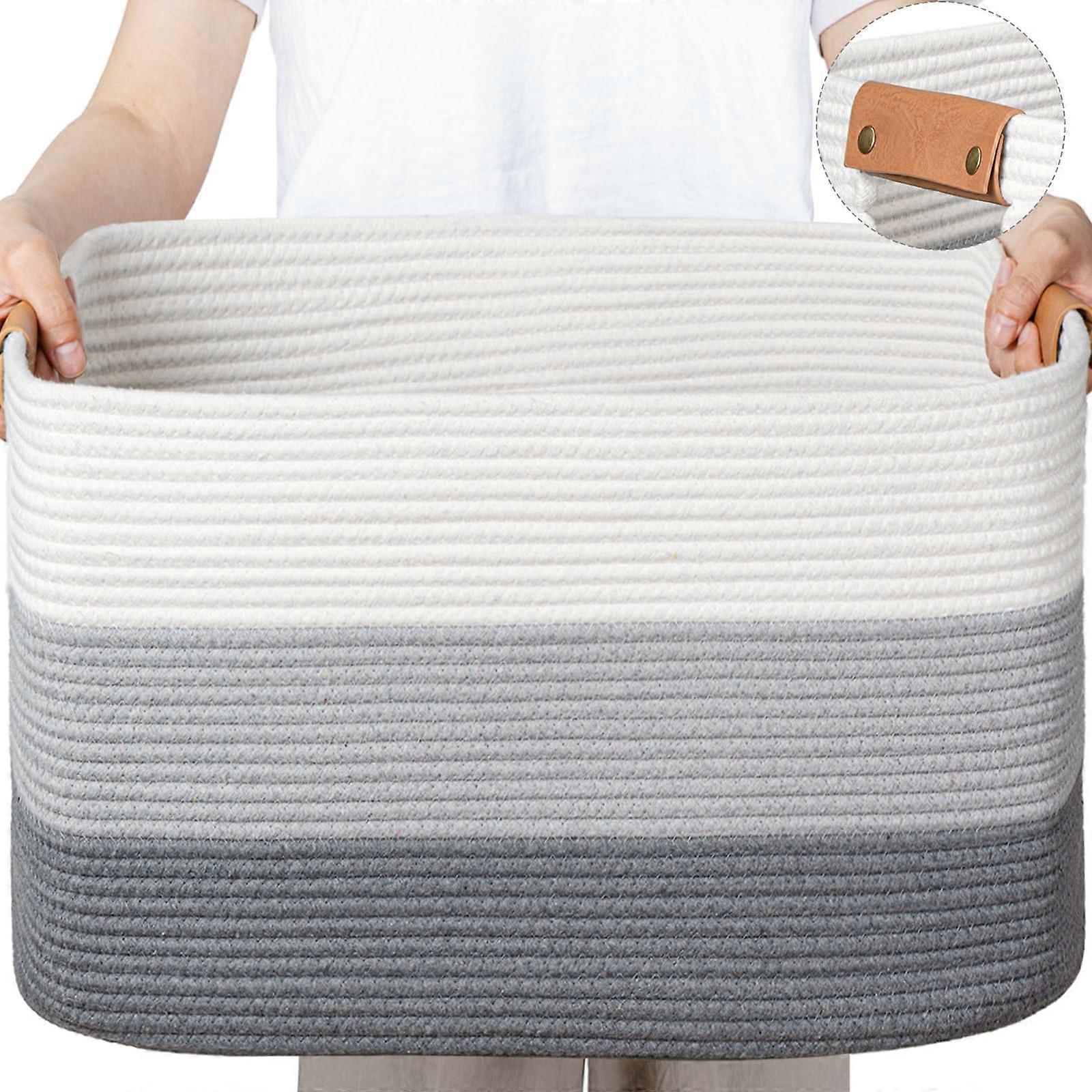 1 Woven Basket Large Gradient Grey for Living Room Nursery Storage