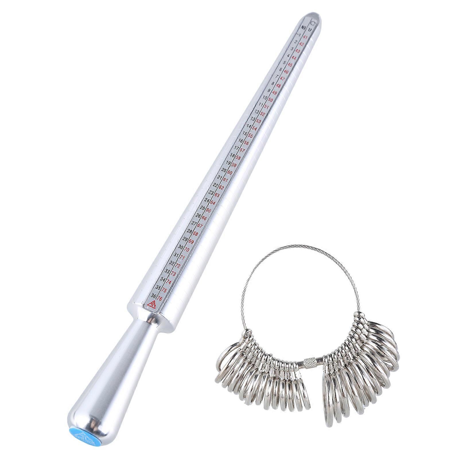Ring Sizer Measuring Tool Set with Ring Mandrel, Ring Sizer Adjuster Ring Gauge Tool for Jewelry Sizing Measuring Silver
