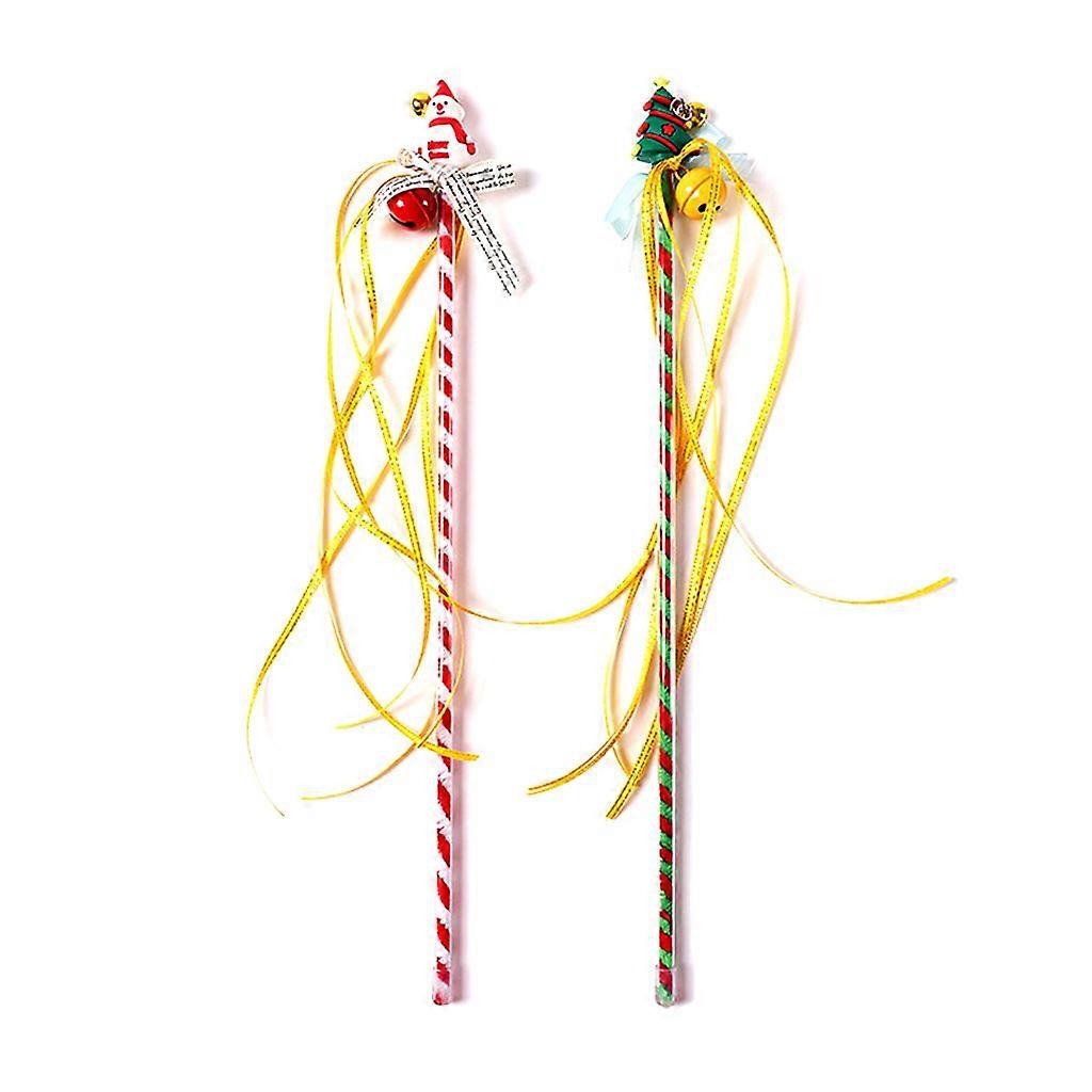 2 Pieces Interactive for Cat Toys Kitten Christmas Teaser Wand Stick with Bell