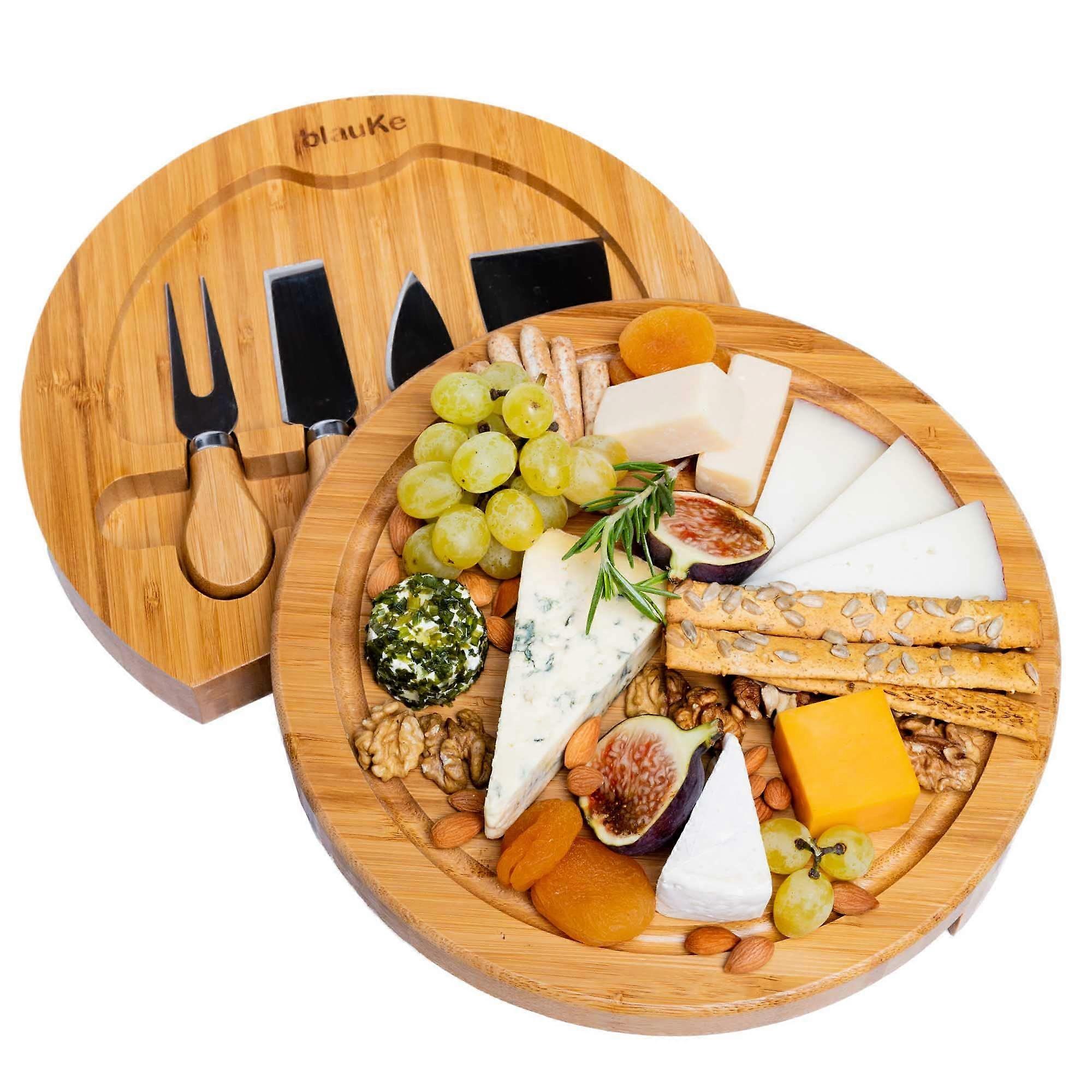 Round Cheese Board and Knife Set for Serving 10 Inch