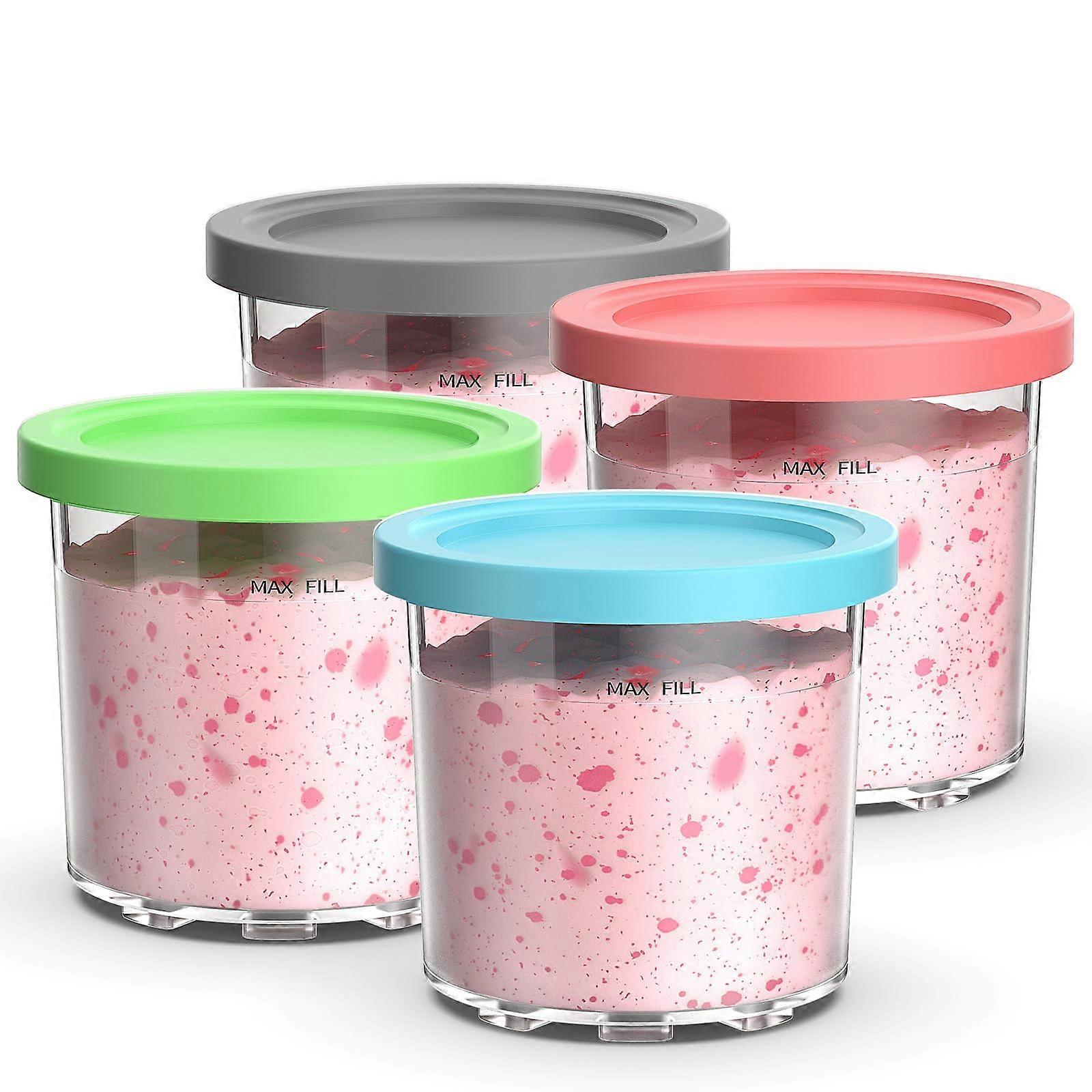 Containers Replacement for Ninja Creami Pints and Lids 4 Pack 16oz Compatible with NC299AMZ NC300s Airtight Dishwasher Safe
