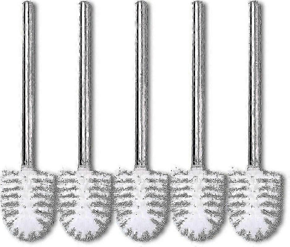 Csere kefék 5 WC-kefe csomag Fehér kefefej Rozsdamentes acél fogantyú Polírozott WC-kefe kefék