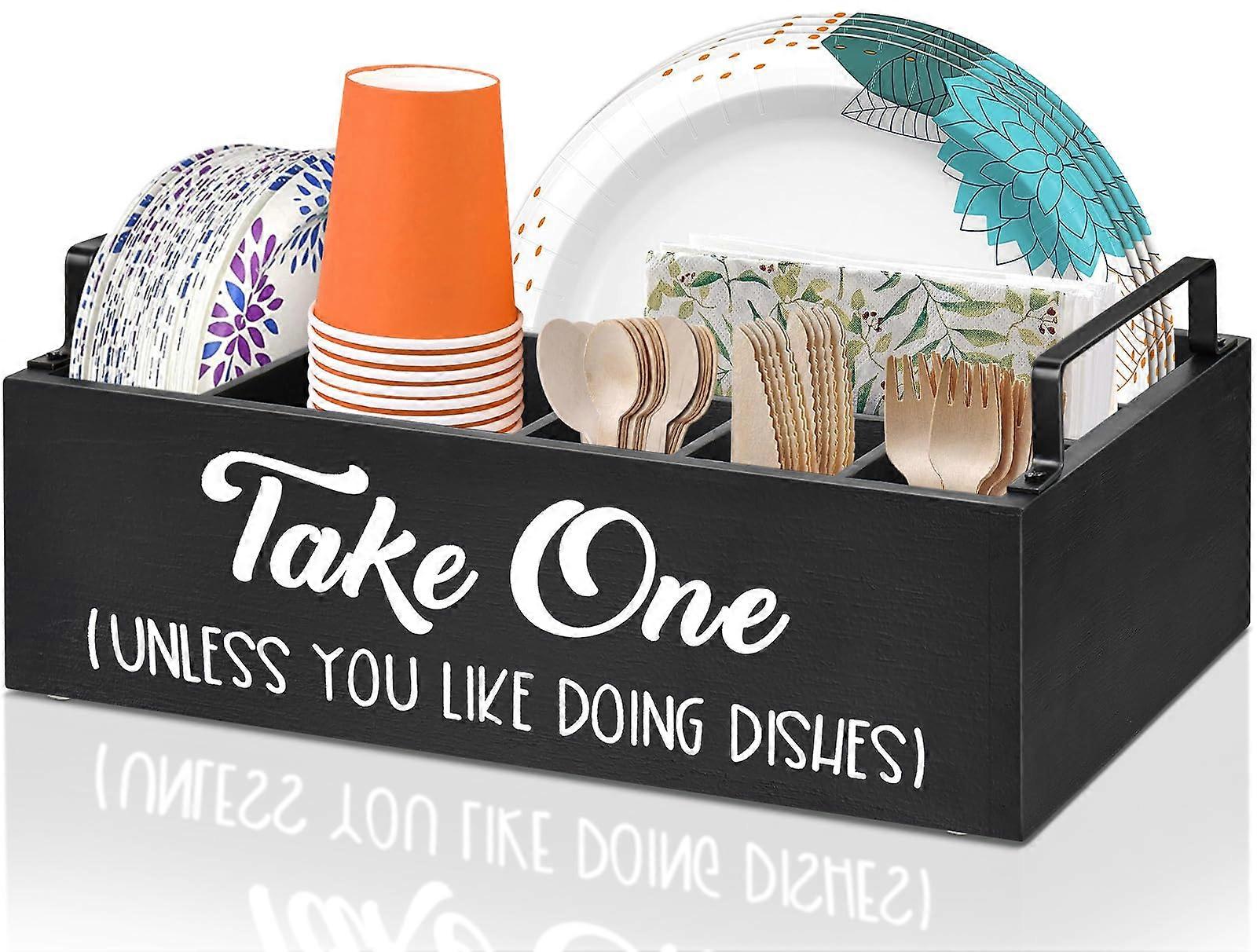 Paper plate holders for the bench, silver goods box, plates, cutlery set, cups